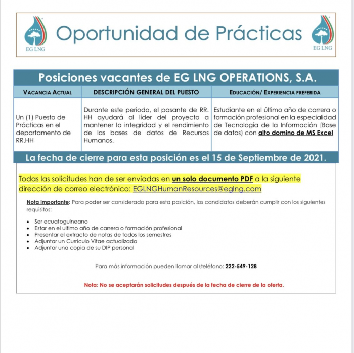 EG LNG  Oportunidad de Prácticas