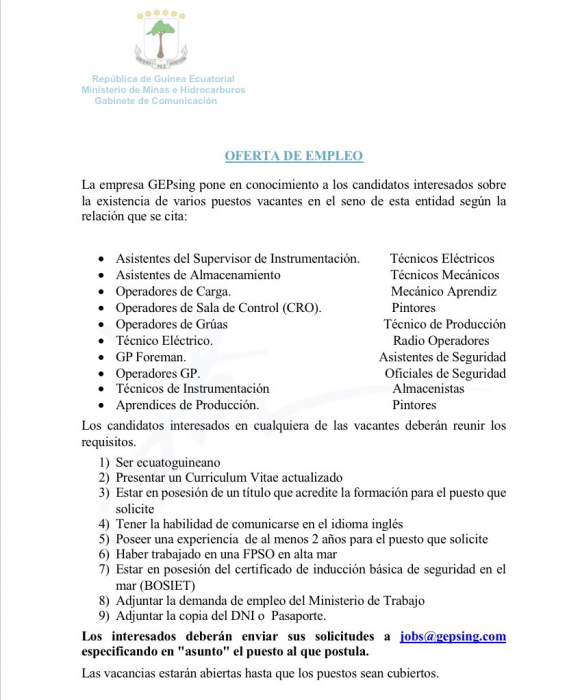 La empresa GEPsing pone en conocimiento del publico la disponibilidad de varias ofertas de empleo